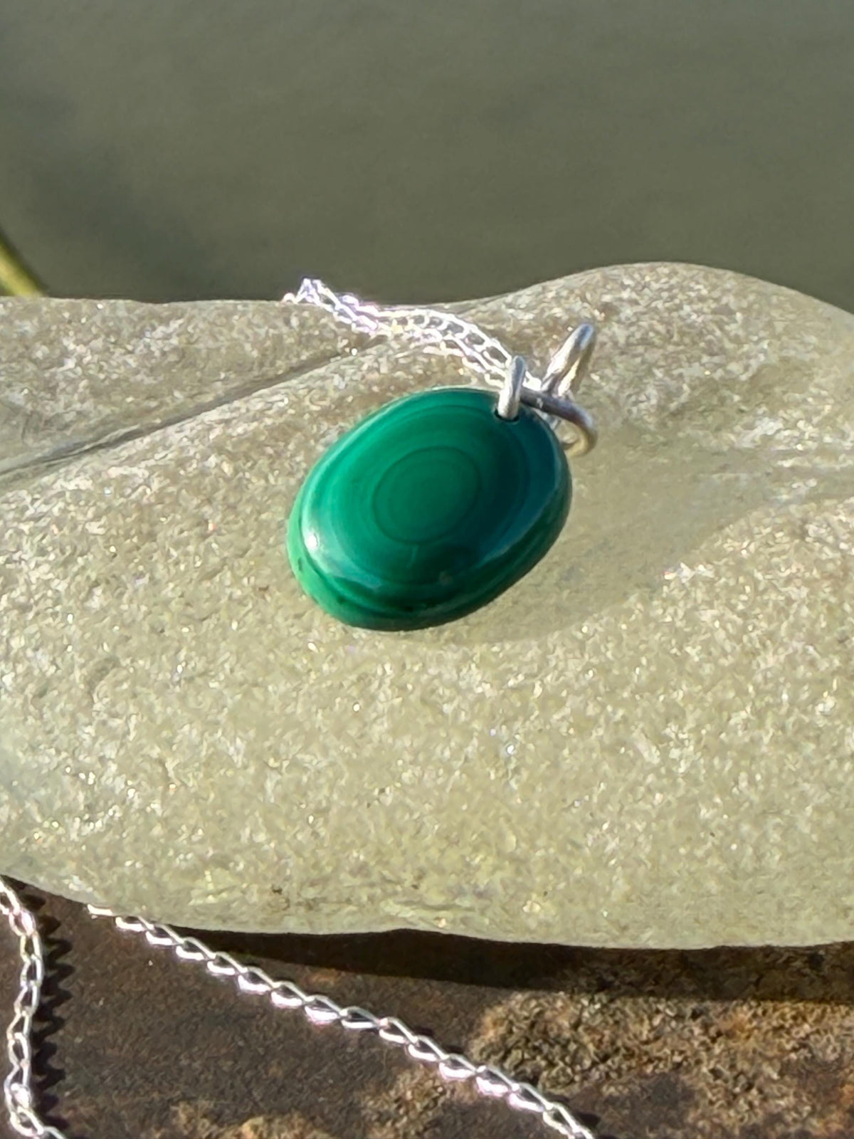 Green malachite gemstone necklace, malachite pendant, small gemstone necklace. Handmade gemstone necklace, boho eco friendly gift for her.