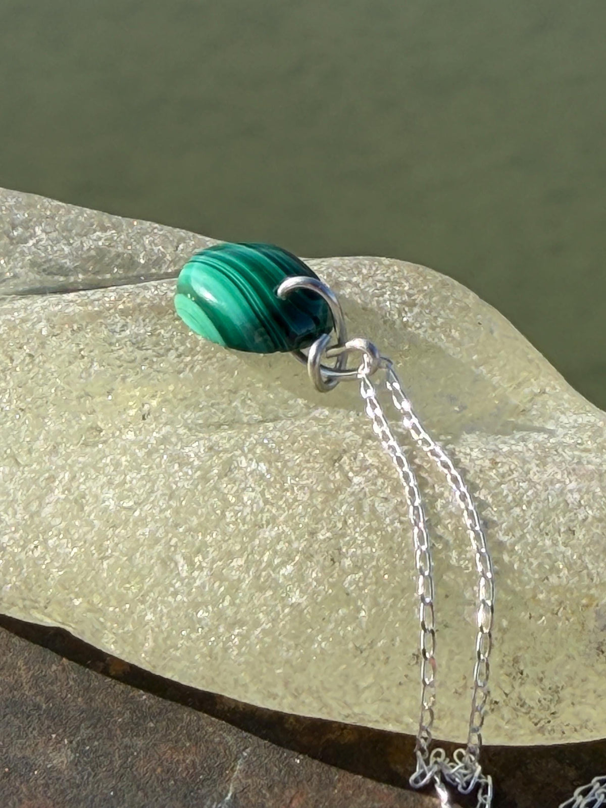 Green malachite gemstone necklace, malachite pendant, small gemstone necklace. Handmade gemstone necklace, boho eco friendly gift for her.