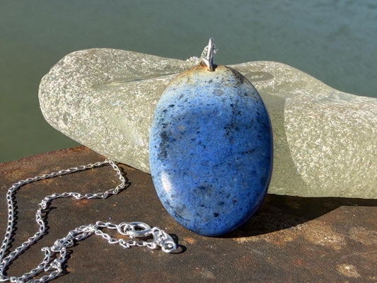 Blue papagoite necklace, ethical jewellery, bohemian necklace, unusual jewellery, papagoite pendant, blue gemstone necklace. Boho jewellery