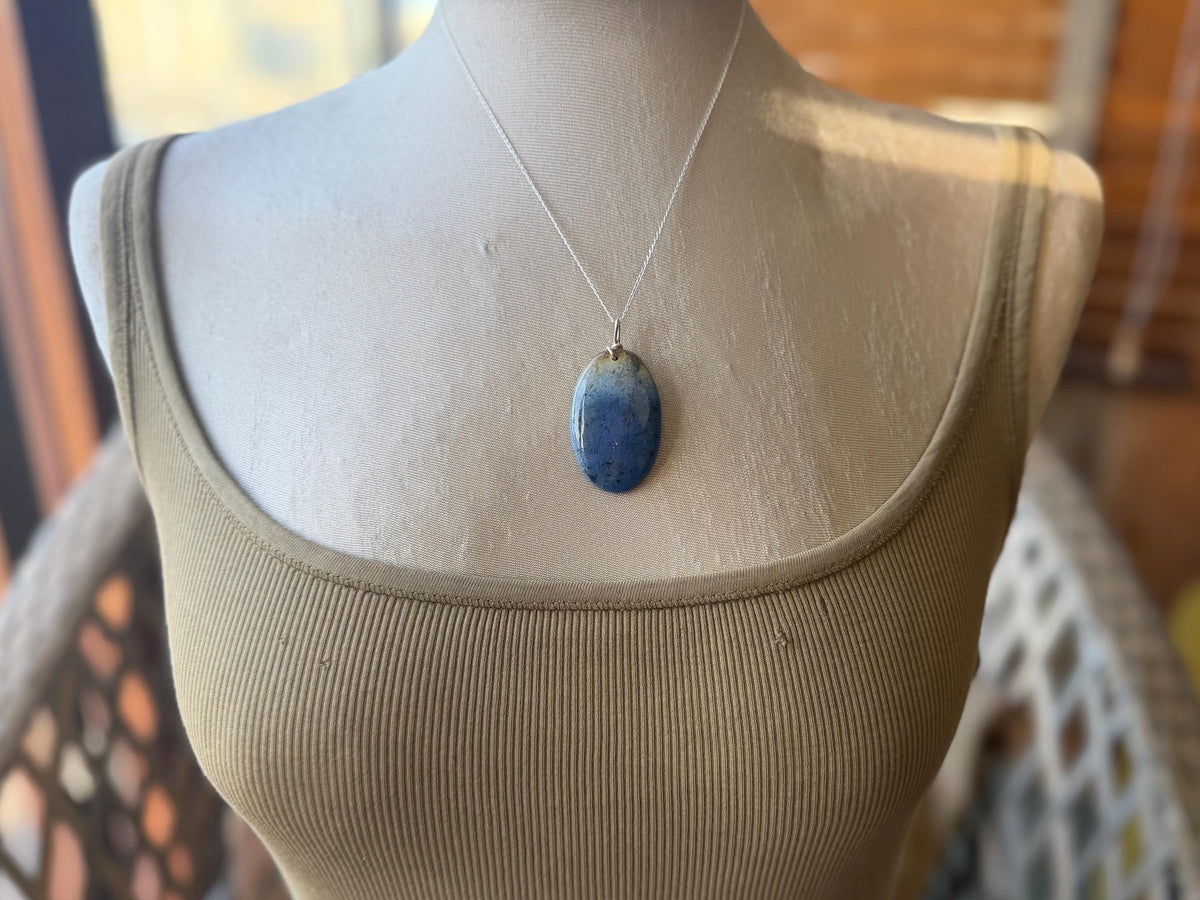 Blue papagoite necklace, ethical jewellery, bohemian necklace, unusual jewellery, papagoite pendant, blue gemstone necklace. Boho jewellery
