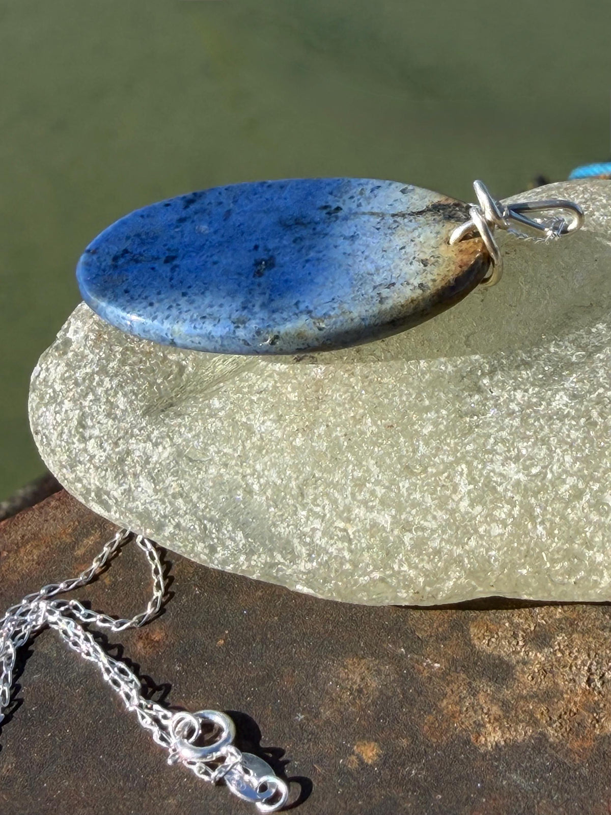 Blue papagoite necklace, ethical jewellery, bohemian necklace, unusual jewellery, papagoite pendant, blue gemstone necklace. Boho jewellery