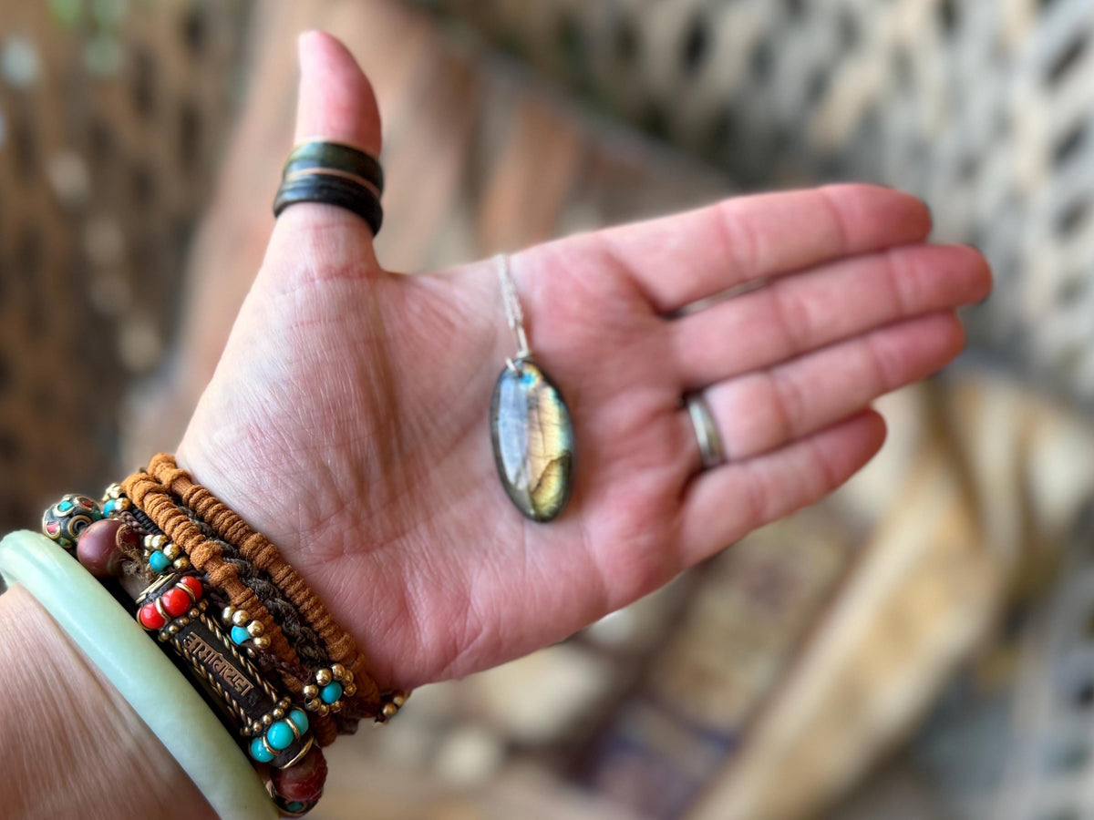 Gold labradorite necklace, labradorite jewellery, boho gift for her, unusual necklace, ethical jewellery, handmade labradorite pendant