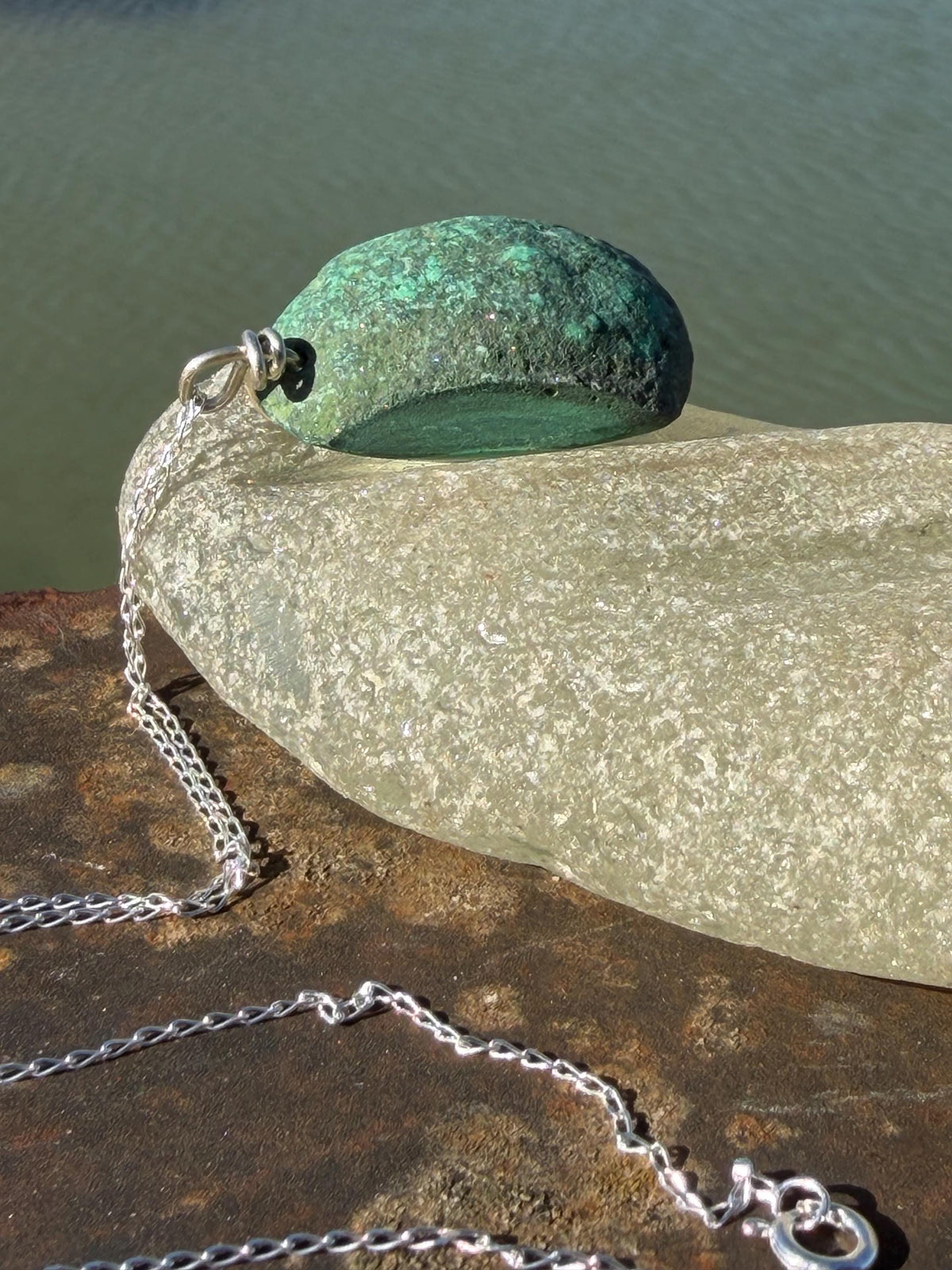 Stunning malachite necklace on recycled sterling silver. Boho large green gemstone necklace, ethically sourced and eco friendly. Unique gift