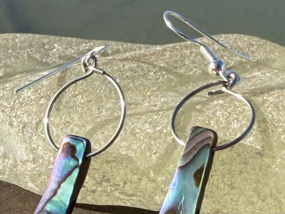 Abalone earrings. Handmade eco friendly earrings, abalone jewellery, rainbow earrings, funky jewellery, unusual jewellery, ethical jewellery