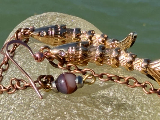 Articulated fish earrings. Articulated jewellery. Eco friendly handmade jewellery.  Boho unusual earrings. Ethical and unique earrings.