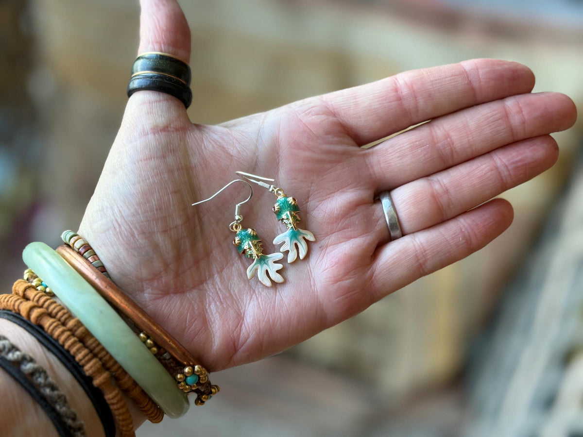 Articulated green fish earrings on recycled sterling silver. Boho earrings. Articulated jewellery.  Cute unusual earrings. GIft for swimmer.