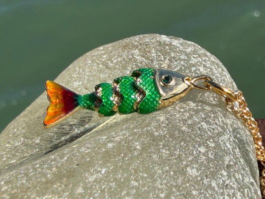 Pretty little fish necklace. Green necklace, boho necklace, ethical jewellery, eco friendly necklace, gift for her, fish pendant for swimmer