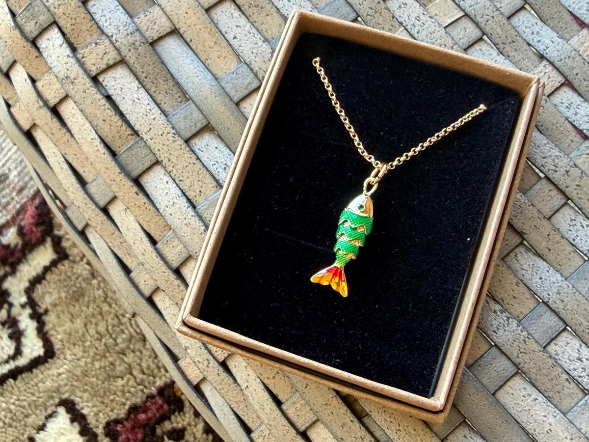 Pretty little fish necklace. Green necklace, boho necklace, ethical jewellery, eco friendly necklace, gift for her, fish pendant for swimmer
