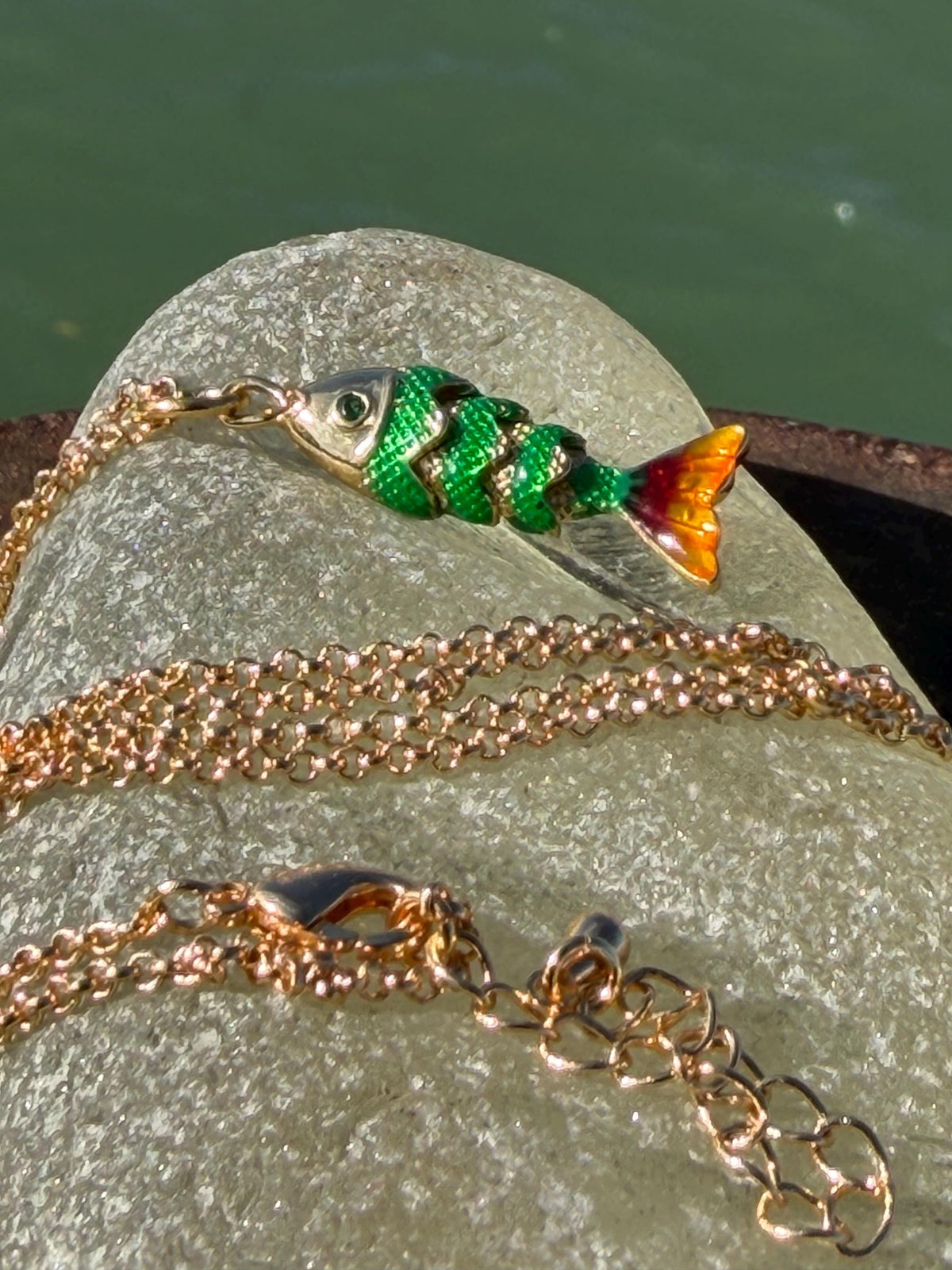 Pretty little fish necklace. Green necklace, boho necklace, ethical jewellery, eco friendly necklace, gift for her, fish pendant for swimmer