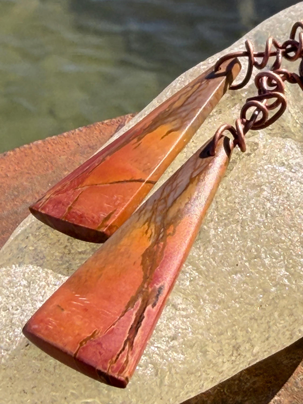 Picasso jasper gemstone earrings. Ethical jewellery, orange gemstone earrings. Stunning unique jewellery. Eco friendly unique earrings.