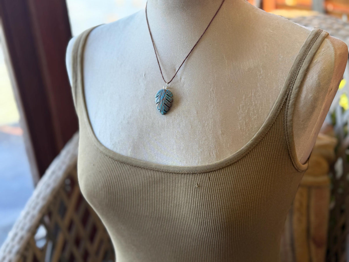 Picasso jasper leaf pendant. Unusual necklace, boho jewellery, unusual jewellery, unique gift for him. Blue leaves. recycled sterling silver