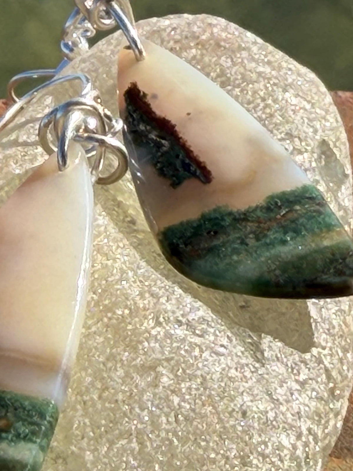 Agate gemstone earrings on recycled sterling silver. Handmade festive earrings. Ethical jewellery, boho jewellery. Unique earrings.