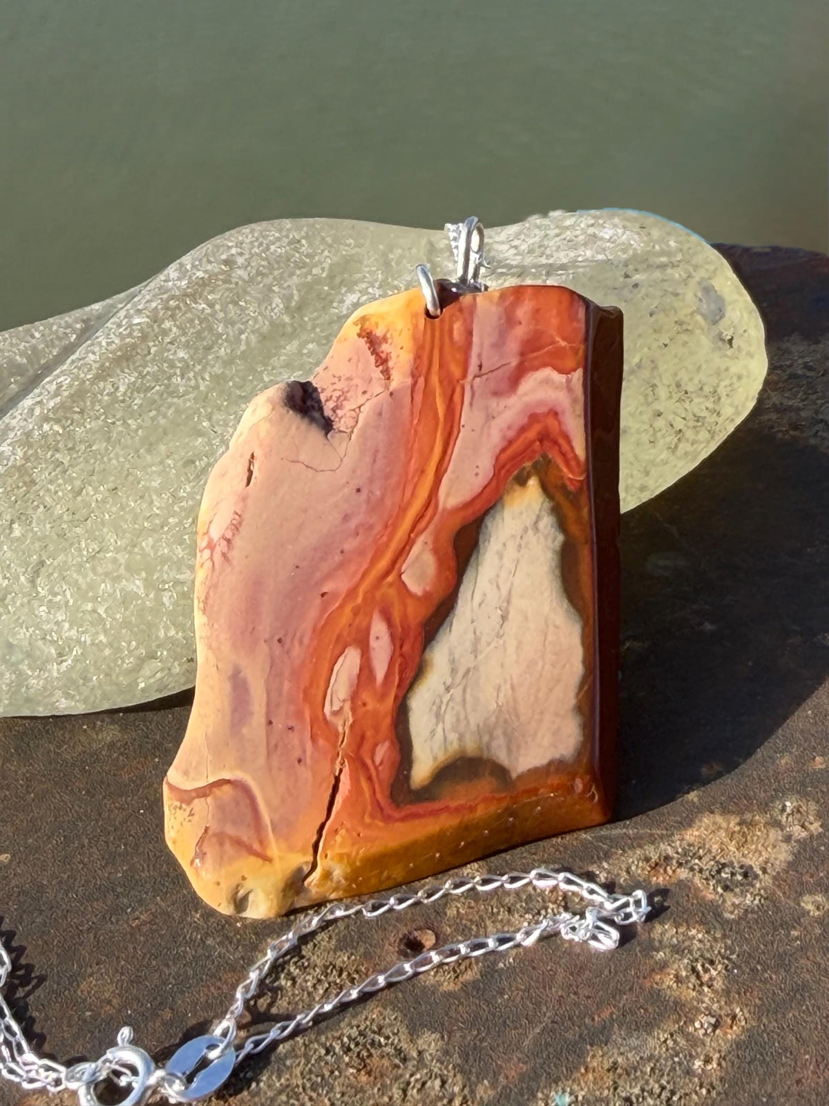 Stunning rhyolite necklace, ethical jewellery, bohemian necklace, unusual jewellery, unique gemstone pendant, orange gemstone necklace