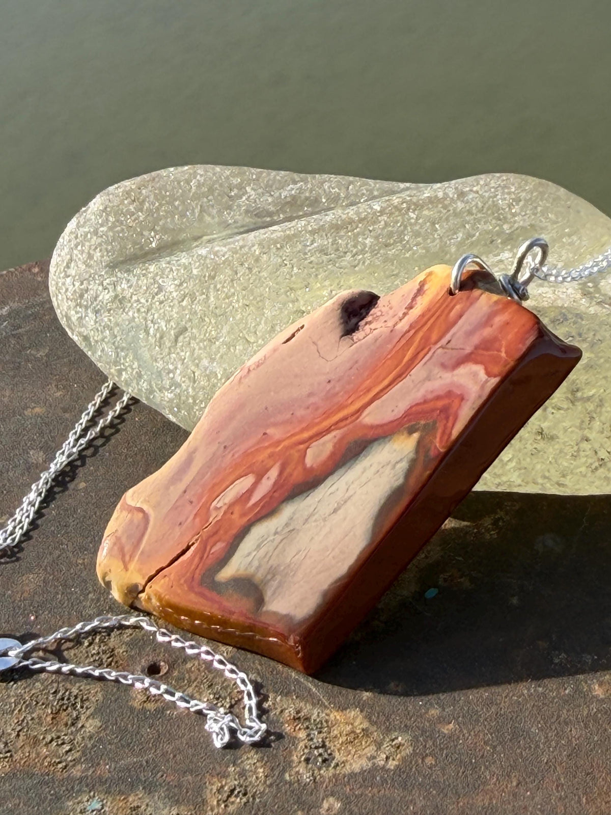 Stunning rhyolite necklace, ethical jewellery, bohemian necklace, unusual jewellery, unique gemstone pendant, orange gemstone necklace
