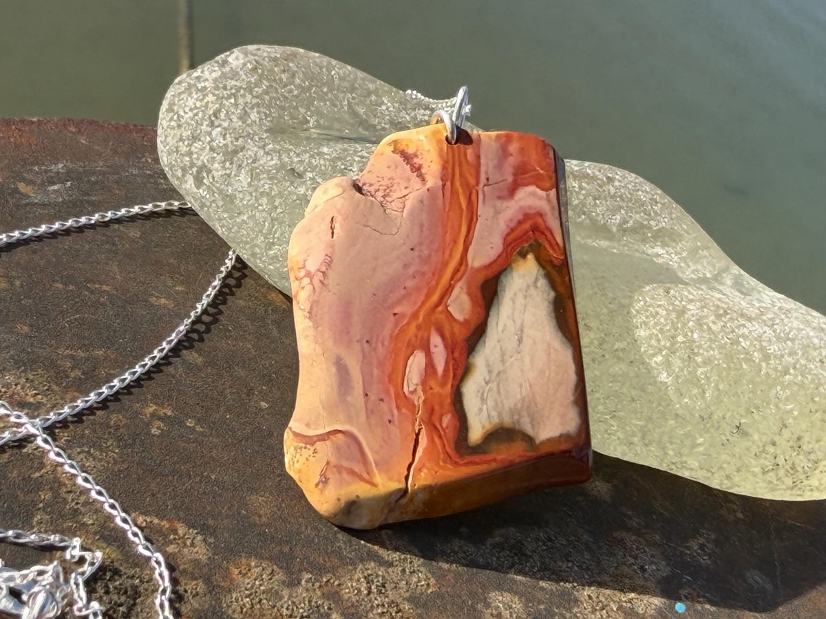 Stunning rhyolite necklace, ethical jewellery, bohemian necklace, unusual jewellery, unique gemstone pendant, orange gemstone necklace