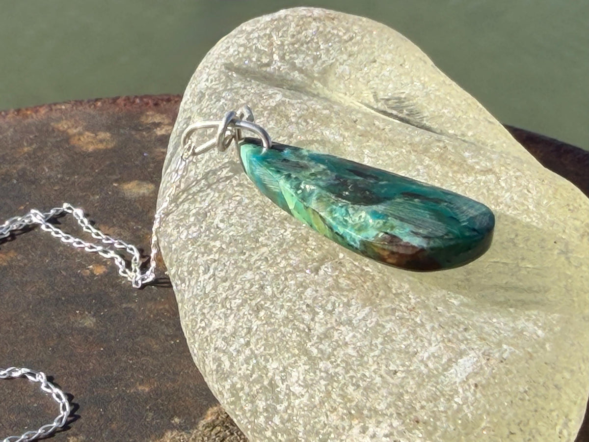 Green opalised wood necklace, ethical jewellery, bohemian necklace, unusual jewellery, unique eco friendly pendant,  red gemstone necklace.