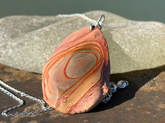 Stunning rhyolite necklace, ethical jewellery, bohemian necklace, unusual jewellery, unique gemstone pendant, orange gemstone necklace