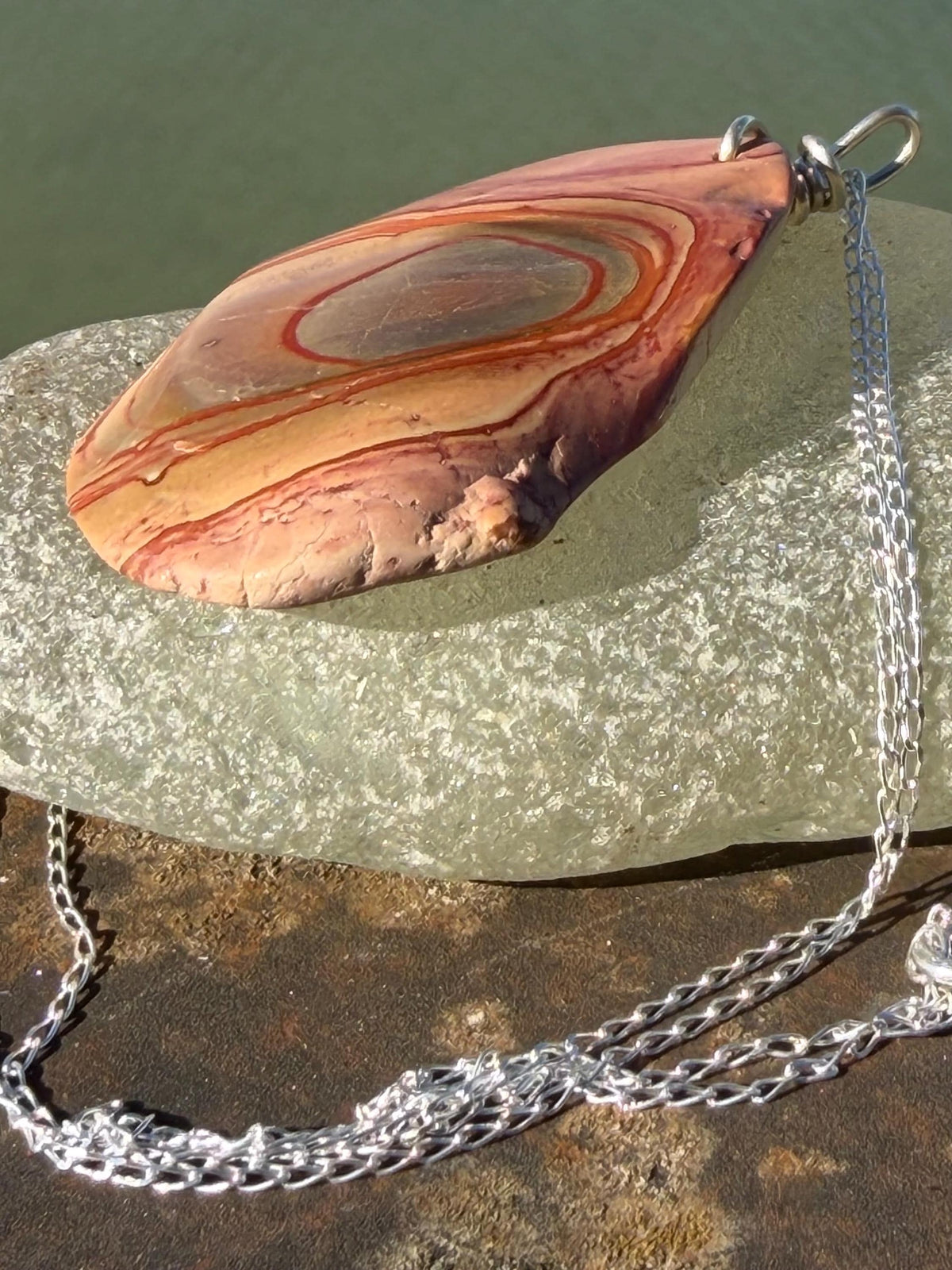 Stunning rhyolite necklace, ethical jewellery, bohemian necklace, unusual jewellery, unique gemstone pendant, orange gemstone necklace