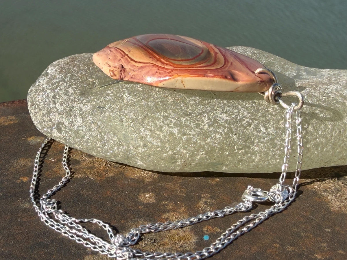 Stunning rhyolite necklace, ethical jewellery, bohemian necklace, unusual jewellery, unique gemstone pendant, orange gemstone necklace