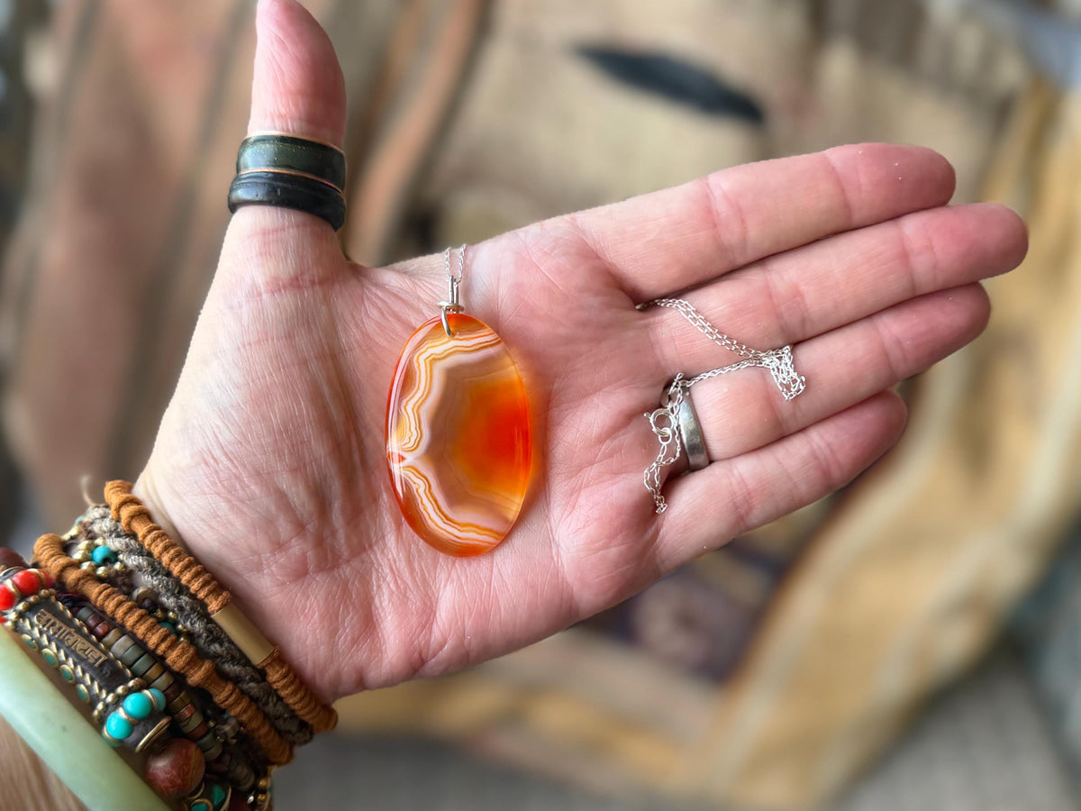 Agate necklace, ethical jewellery, bohemian necklace, unusual jewellery, agate pendant, white gemstone necklace. Boho jewellery
