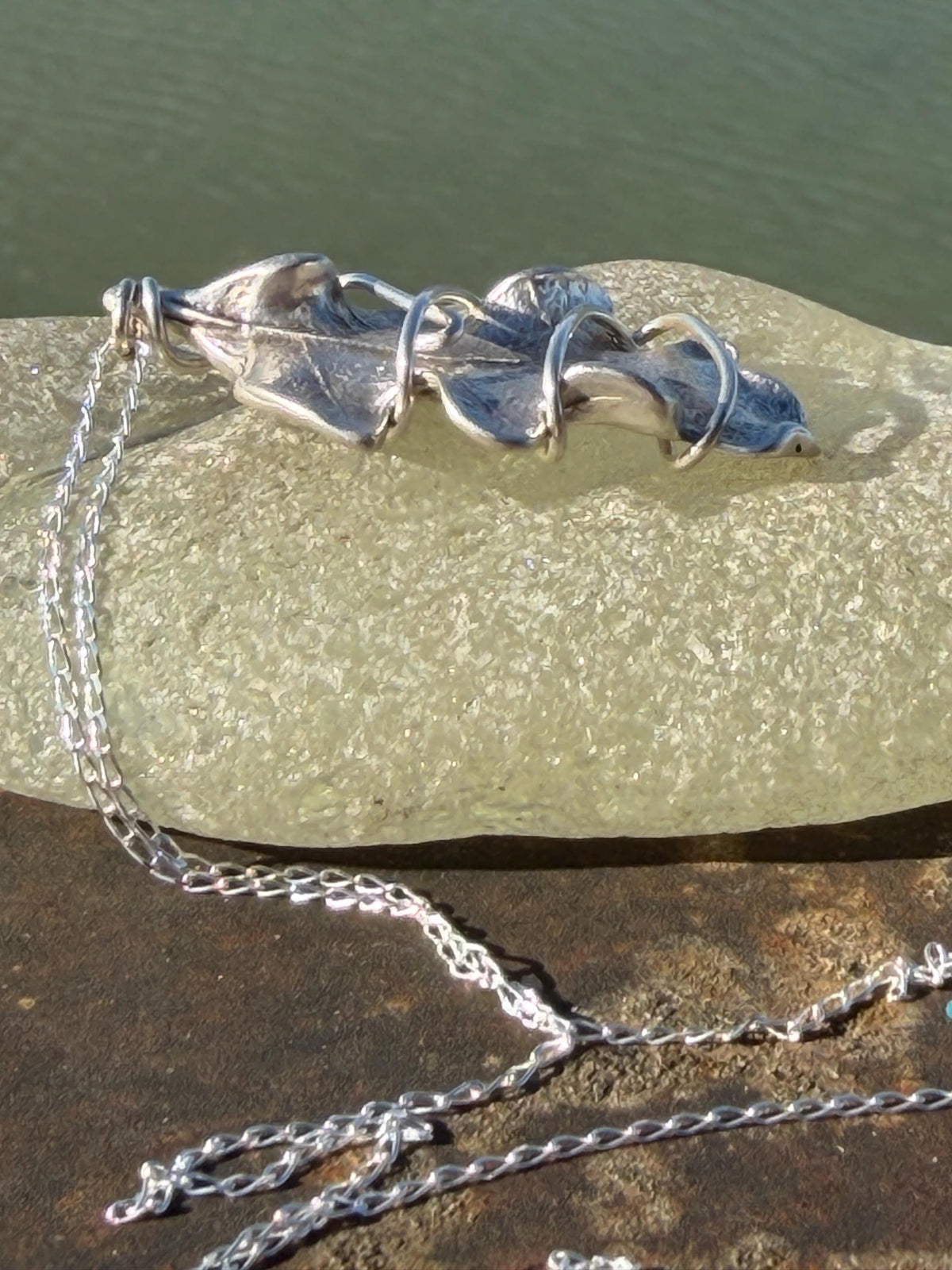 Oak leaf necklace wrapped in recycled sterling silver. Boho gift for her, boho necklace, silver leaf pendant. Silver jewellery.