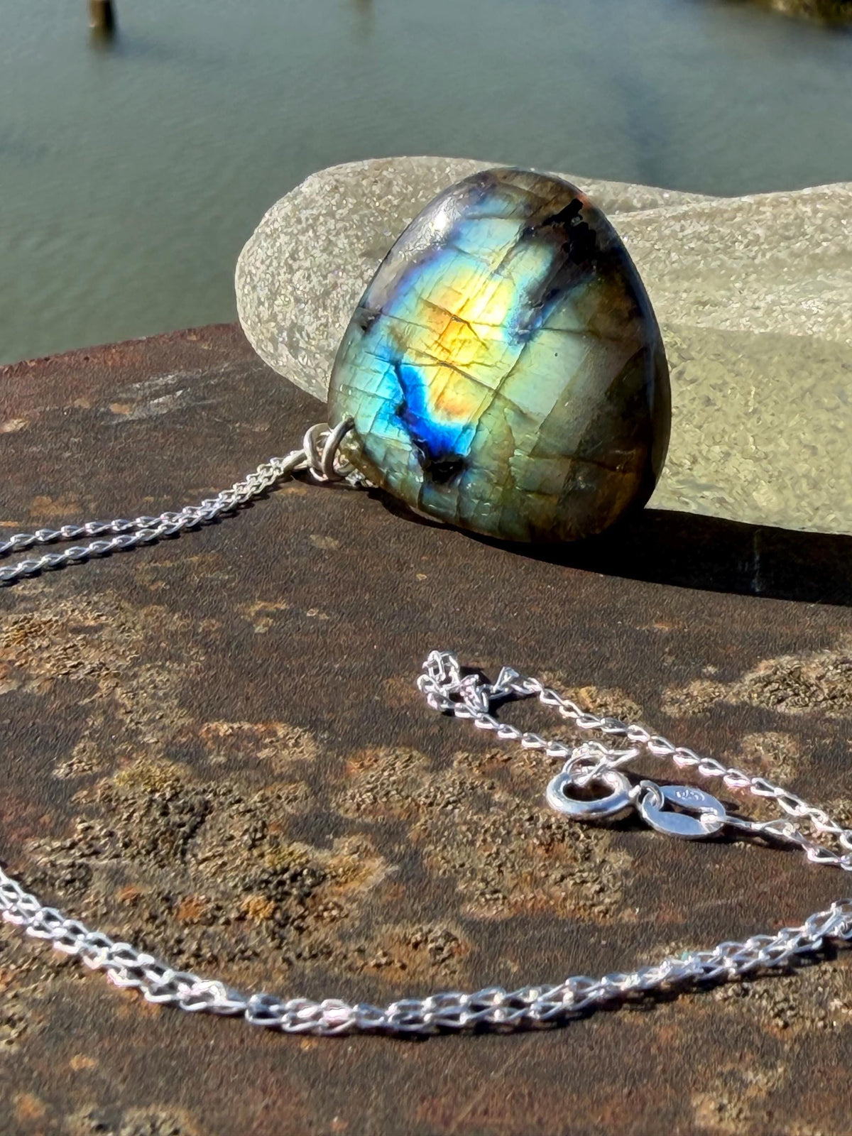 Gold labradorite necklace, labradorite jewellery, boho gift for her, unusual necklace, ethical jewellery, handmade labradorite pendant