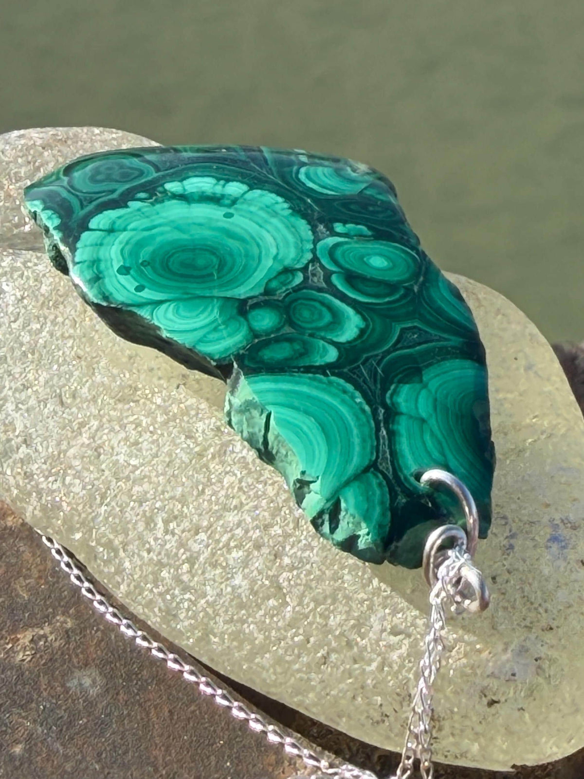 LARGE Azurite malachite necklace, malachite pendant, large gemstone necklace, green gemstone, Handmade gemstone necklace, boho gift for her