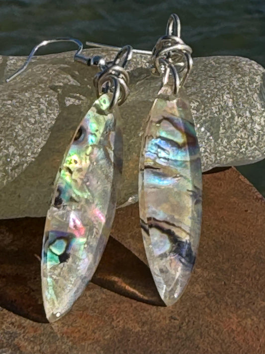 Abalone earrings. Handmade eco friendly earrings, abalone jewellery, rainbow earrings, funky jewellery, unusual jewellery, ethical jewellery