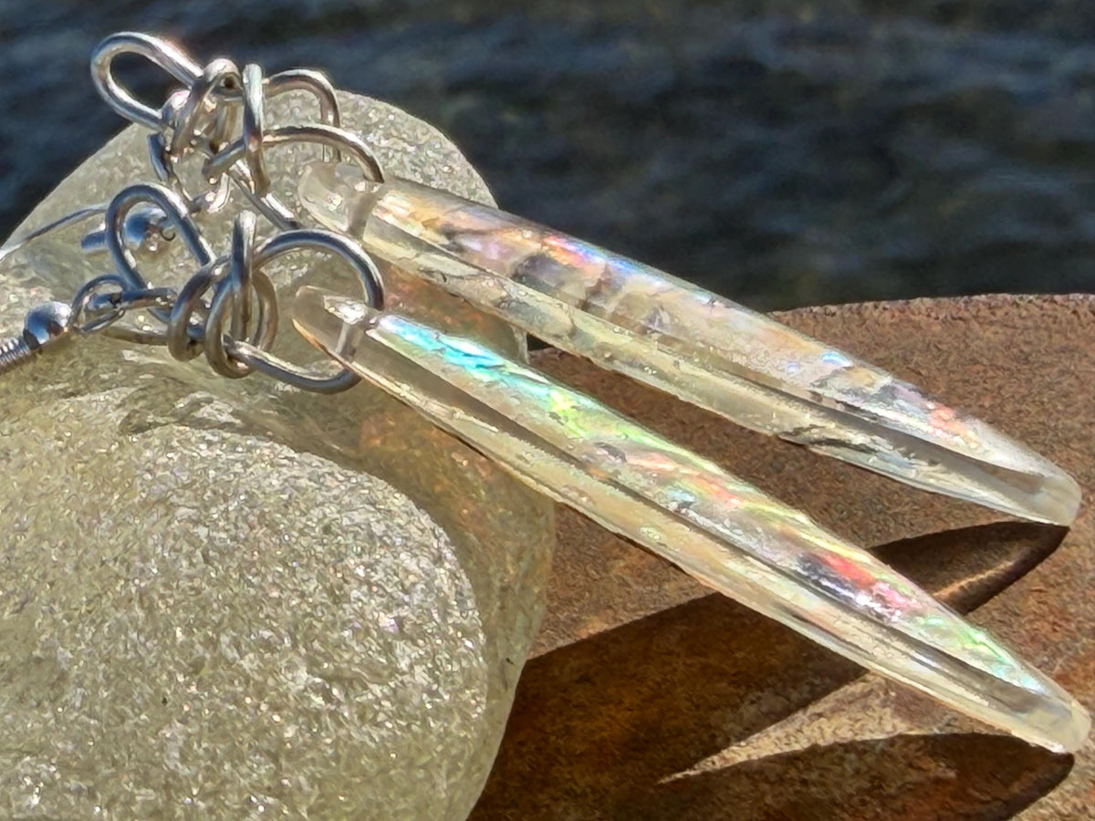 Abalone earrings. Handmade eco friendly earrings, abalone jewellery, rainbow earrings, funky jewellery, unusual jewellery, ethical jewellery