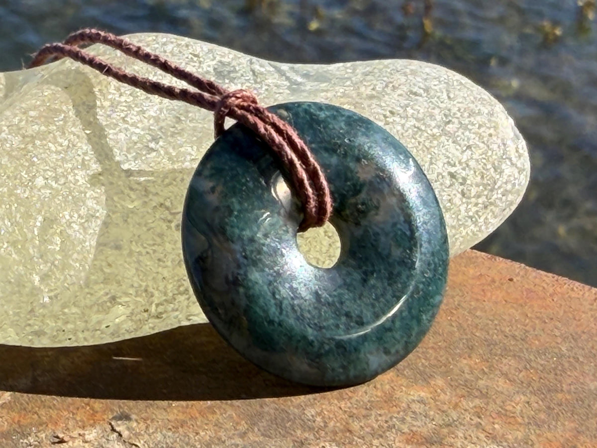 Moss agate necklace, moss agate pendant, large gemstone necklace, green gemstone, gift for gardener. Handmade necklace, boho gift for her