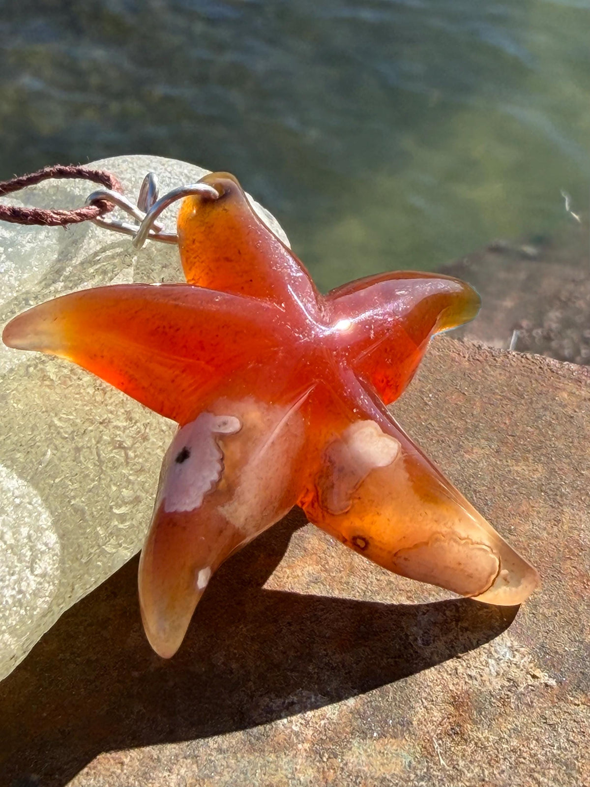 Cherry blossom agate necklace, ethical jewellery, starfish necklace, unique jewellery, orange agate pendant, orange gemstone necklace.