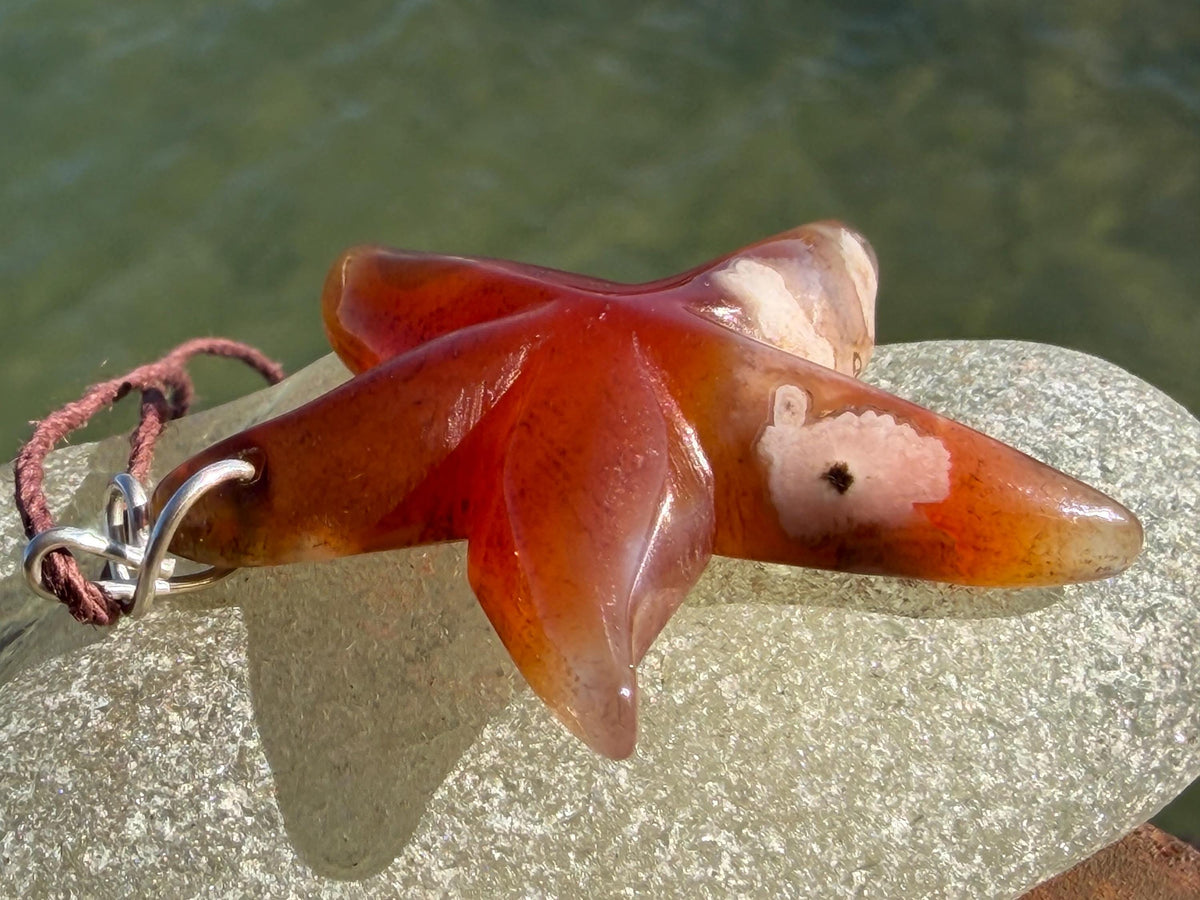 Cherry blossom agate necklace, ethical jewellery, starfish necklace, unique jewellery, orange agate pendant, orange gemstone necklace.