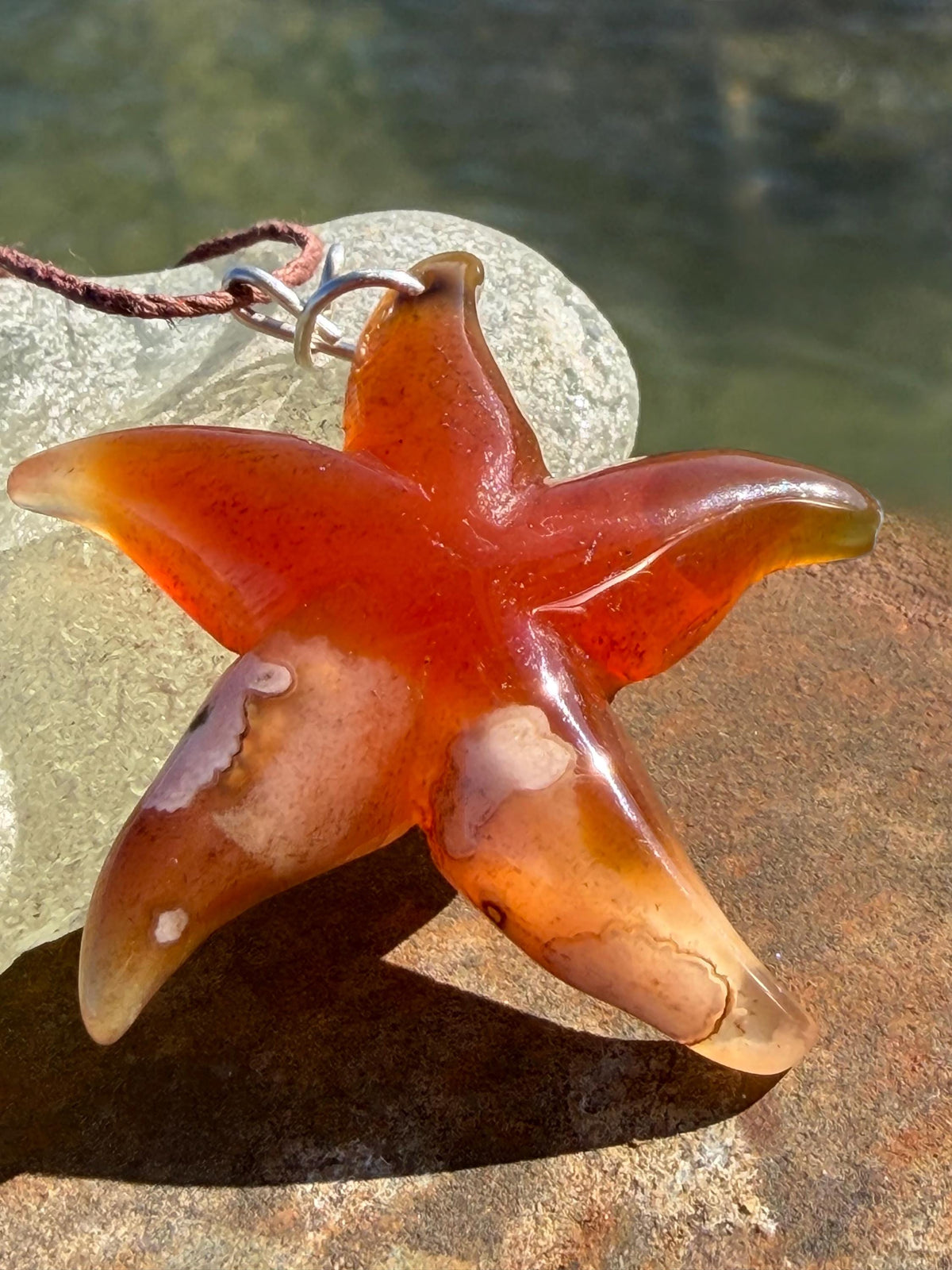 Cherry blossom agate necklace, ethical jewellery, starfish necklace, unique jewellery, orange agate pendant, orange gemstone necklace.