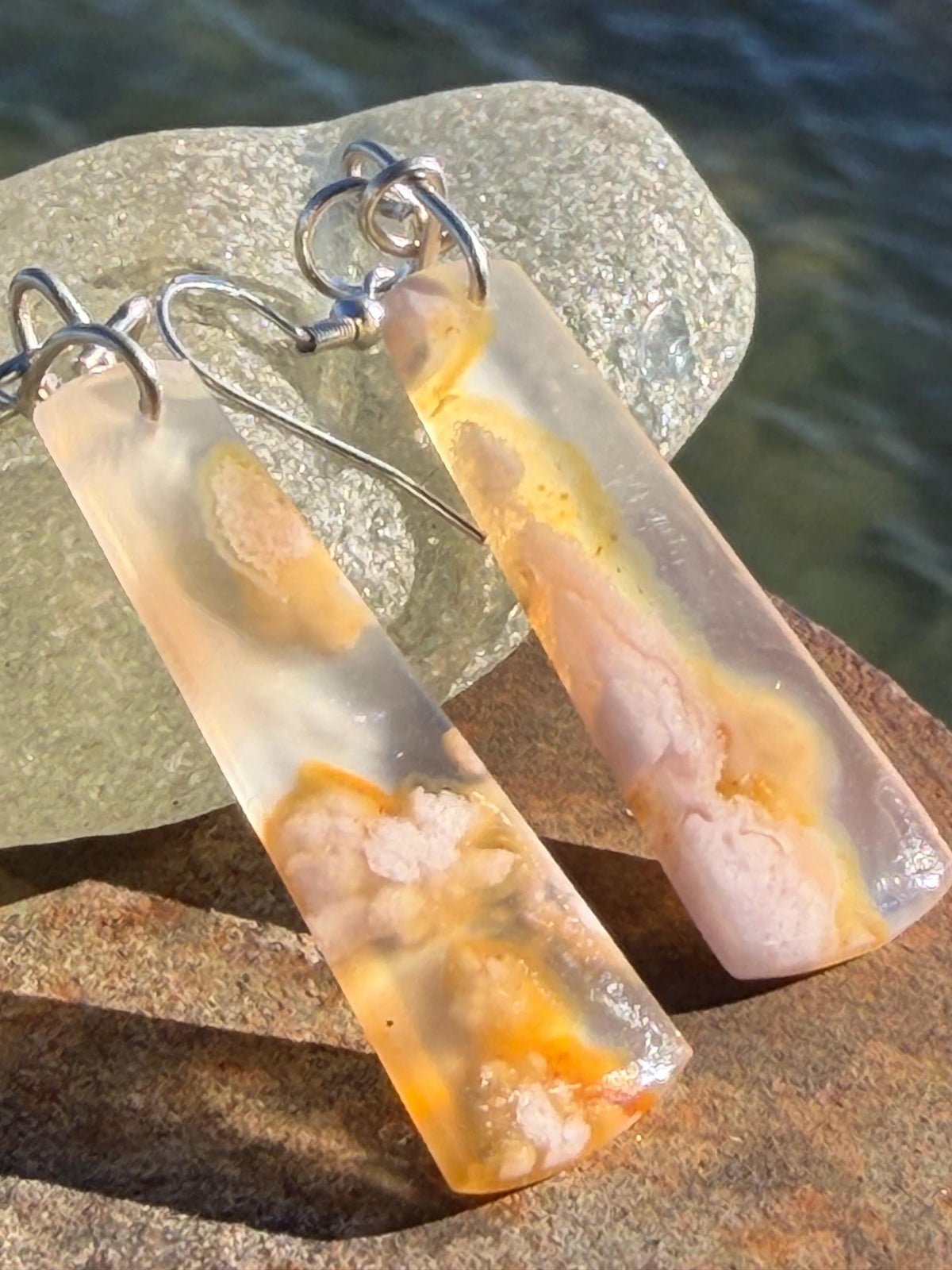 Cherry blossom agate earrings, ethical jewellery, white and silver earrings. Stunning unique earrings made with ethically sourced gemstones.