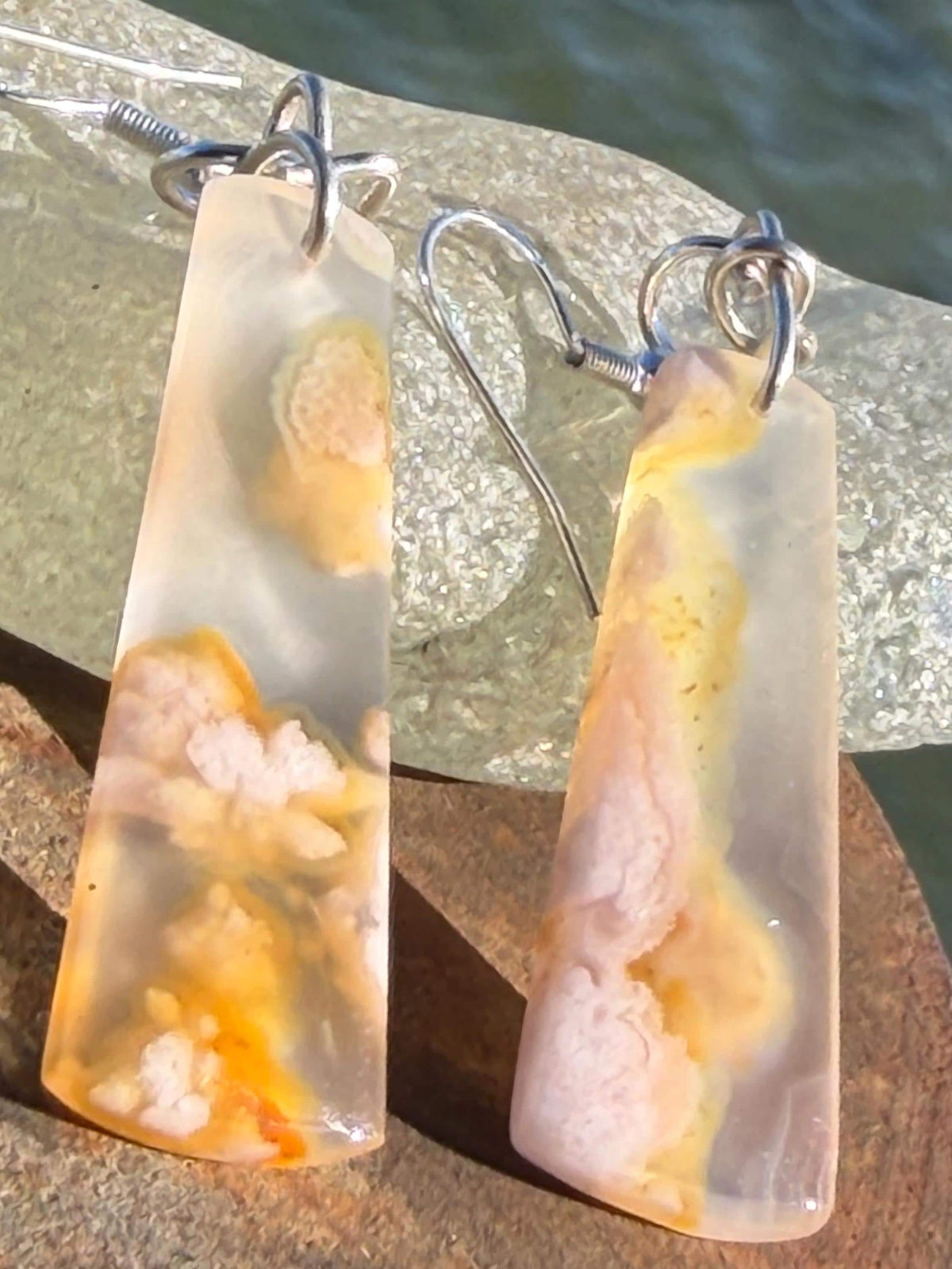 Cherry blossom agate earrings, ethical jewellery, white and silver earrings. Stunning unique earrings made with ethically sourced gemstones.