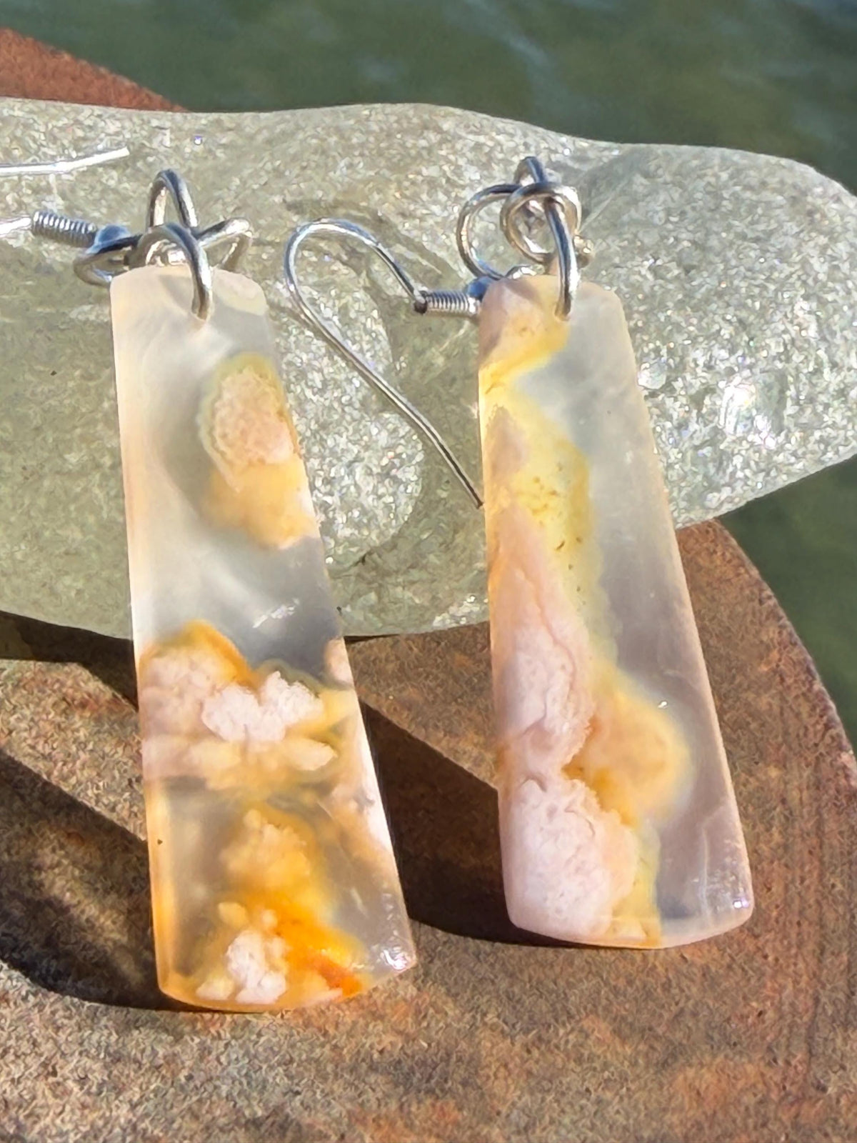 Cherry blossom agate earrings, ethical jewellery, white and silver earrings. Stunning unique earrings made with ethically sourced gemstones.