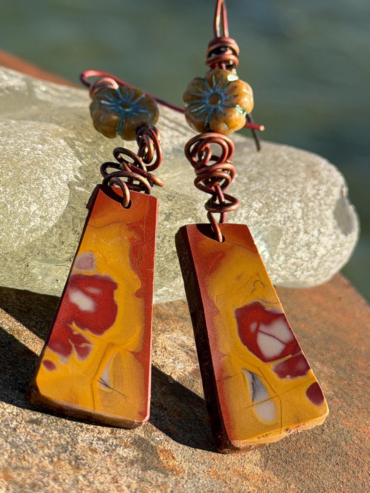 Picasso jasper gemstone earrings. Ethical jewellery, orange gemstone earrings. Stunning unique jewellery. Eco friendly unique earrings.