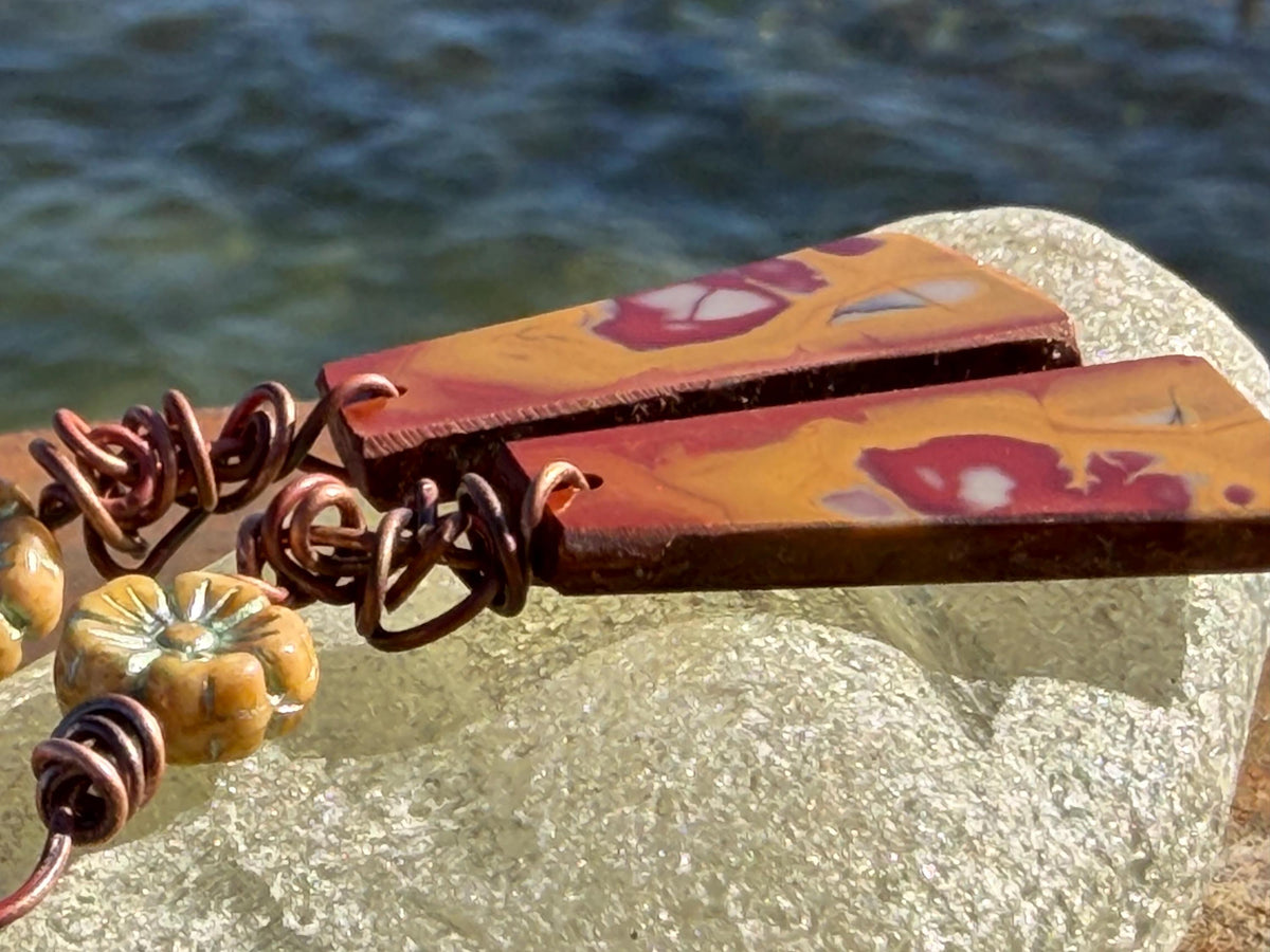 Picasso jasper gemstone earrings. Ethical jewellery, orange gemstone earrings. Stunning unique jewellery. Eco friendly unique earrings.