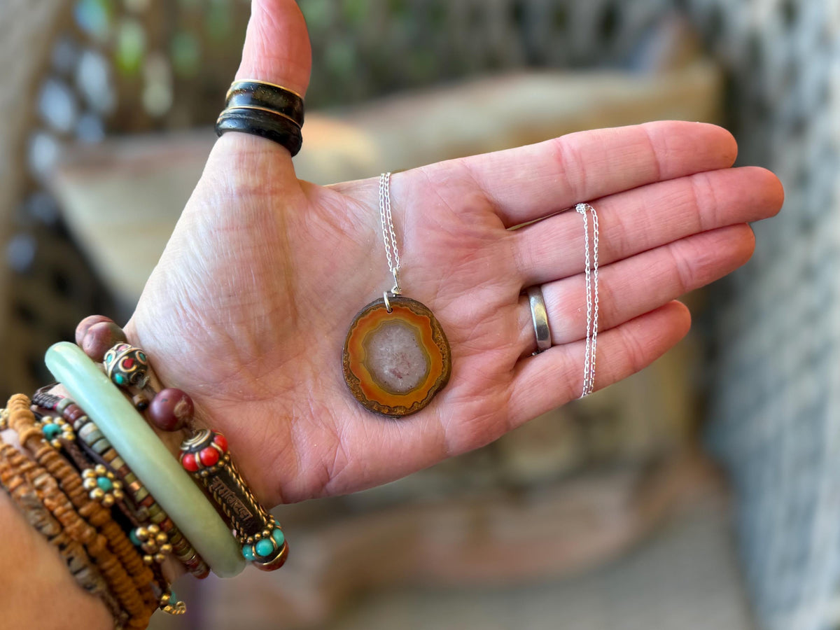 Agate necklace, ethical jewellery, bohemian necklace, unusual jewellery, agate pendant, white gemstone necklace. Boho jewellery