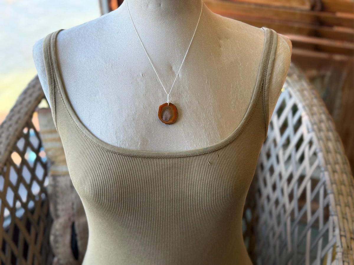 Agate necklace, ethical jewellery, bohemian necklace, unusual jewellery, agate pendant, white gemstone necklace. Boho jewellery