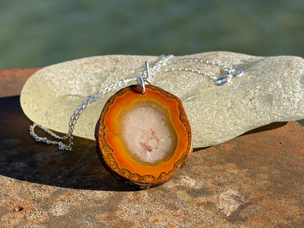 Agate necklace, ethical jewellery, bohemian necklace, unusual jewellery, agate pendant, white gemstone necklace. Boho jewellery