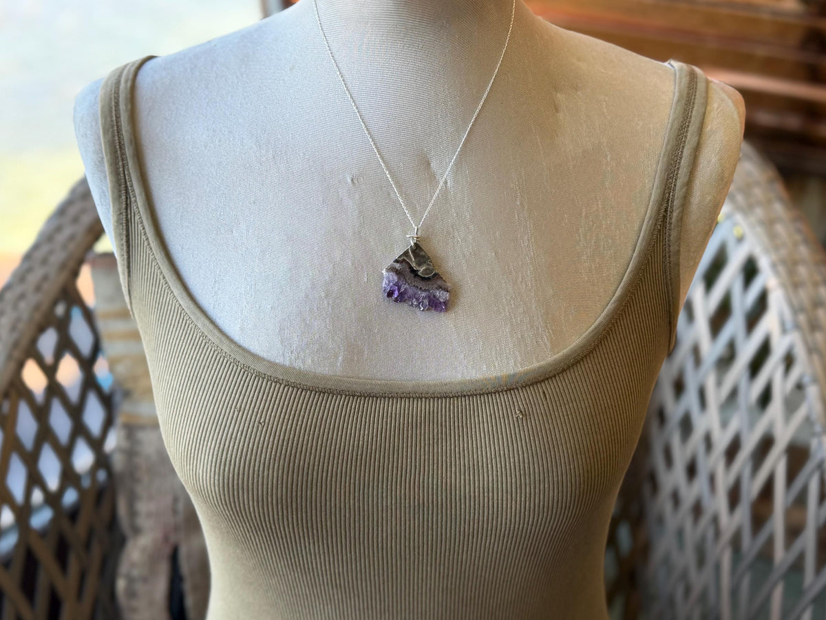 Amethyst pendant, amethyst necklace, amethyst jewellery, unusual gift for him, boho handmade necklace, romantic gift for her, boho pendant