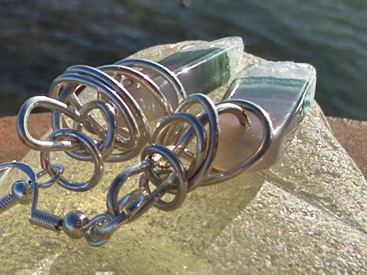 Agate gemstone earrings on recycled sterling silver. Handmade white earrings. Ethical jewellery, boho jewellery. Unique earrings.