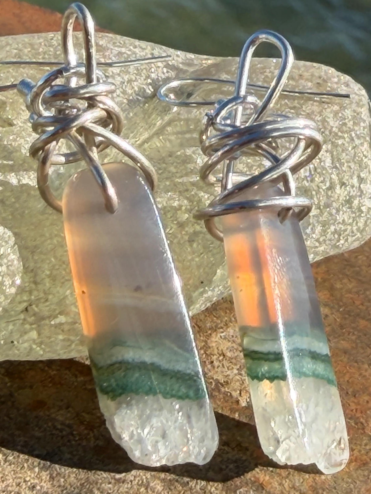 Agate gemstone earrings on recycled sterling silver. Handmade white earrings. Ethical jewellery, boho jewellery. Unique earrings.