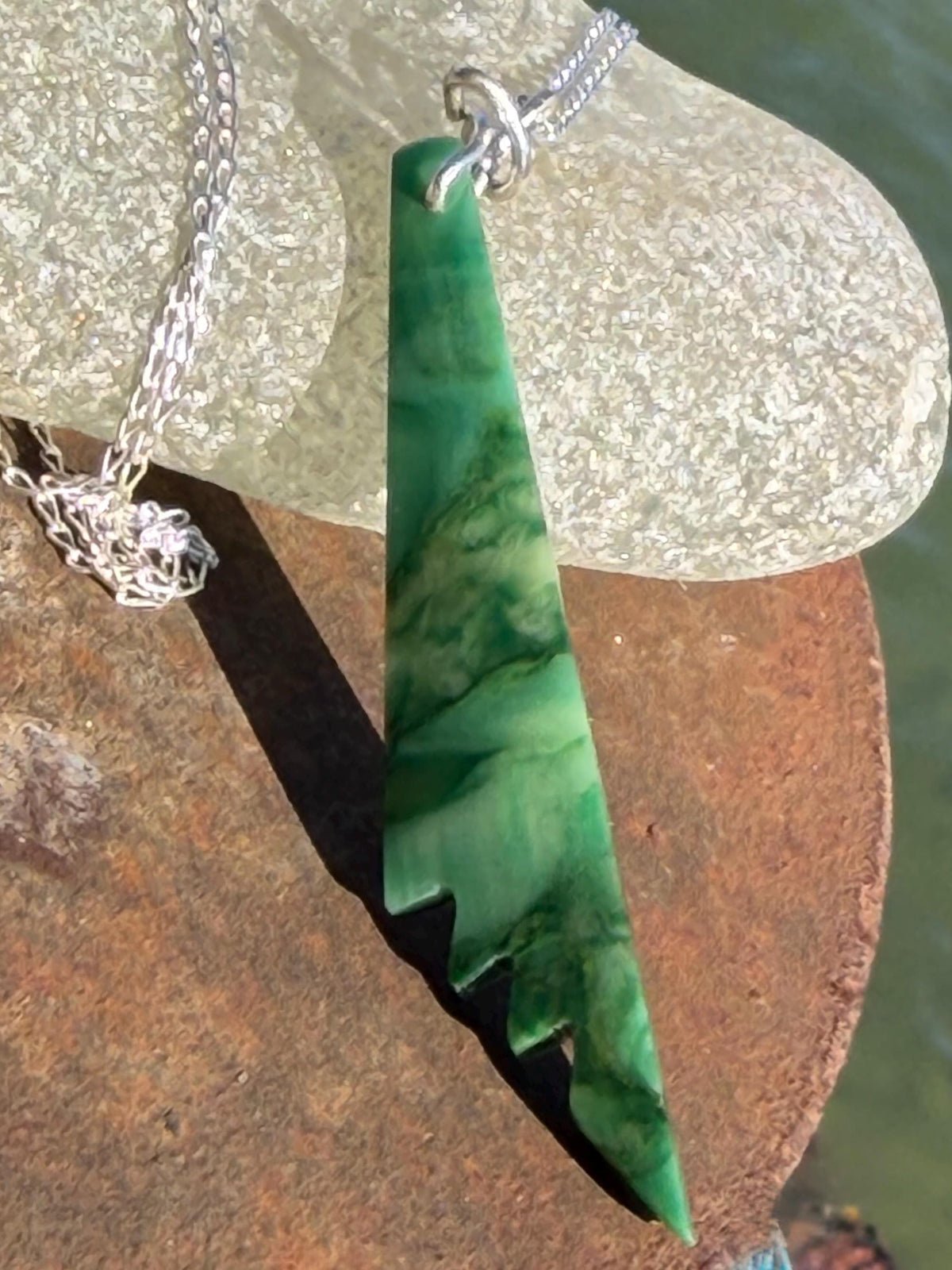 African Jade gemstone necklace on recycled sterling silver. Ethical jewellery, green gemstone. Stunning unique jewellery. Unique gifts