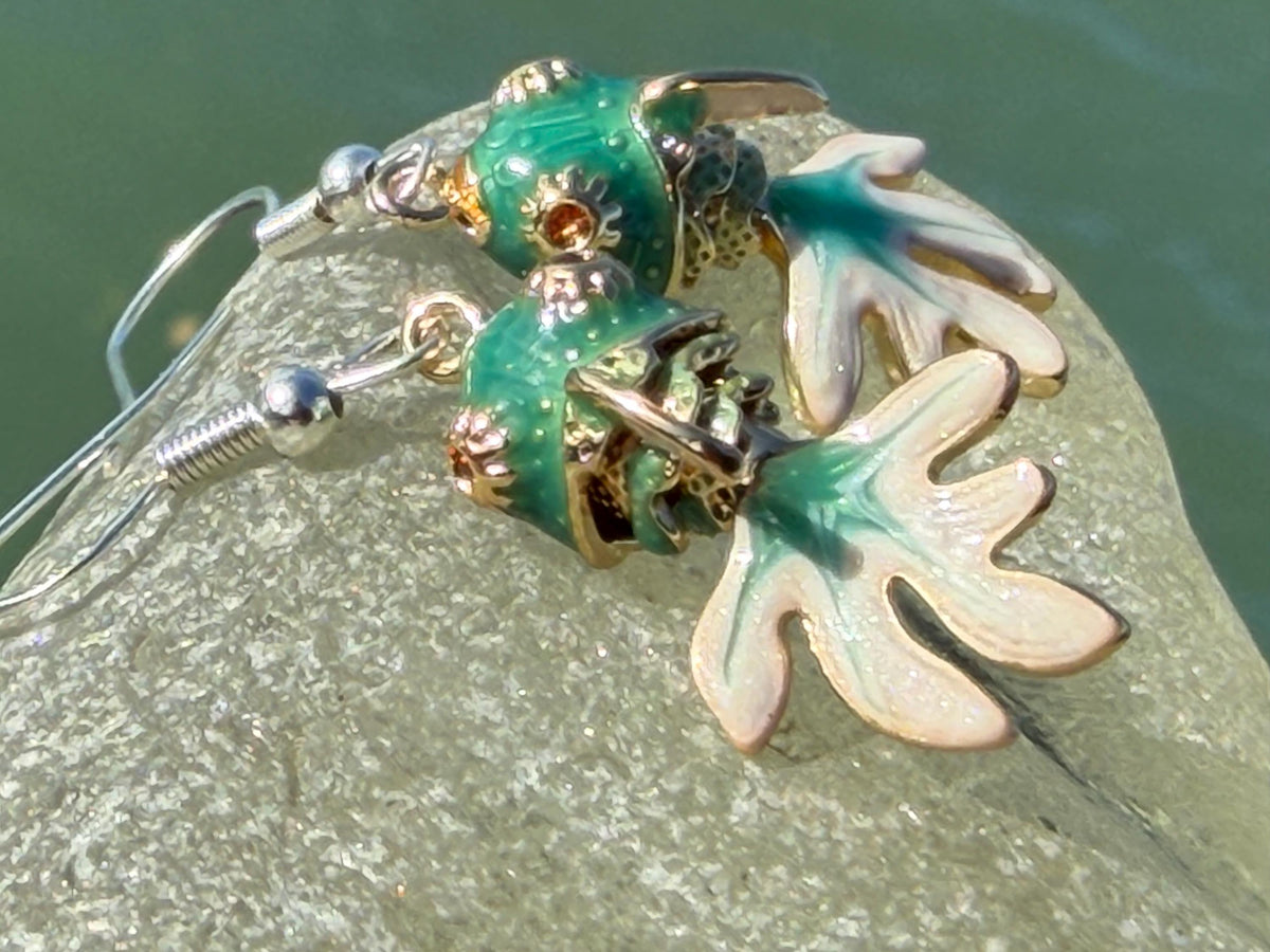 Articulated green fish earrings on recycled sterling silver. Boho earrings. Articulated jewellery.  Cute unusual earrings. GIft for swimmer.