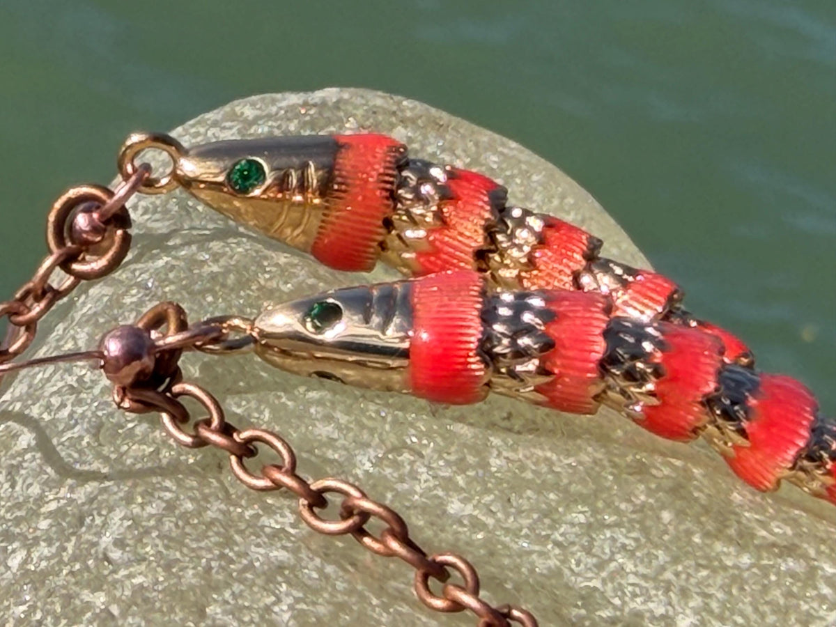 Red articulated fish earrings. Articulated jewellery. Eco friendly handmade jewellery.  Boho unusual earrings. Ethical and unique earrings.