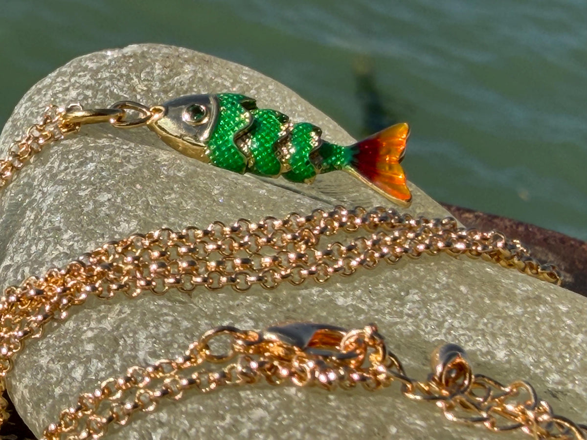 Pretty little fish necklace. Green necklace, boho necklace, ethical jewellery, eco friendly necklace, gift for her, fish pendant for swimmer