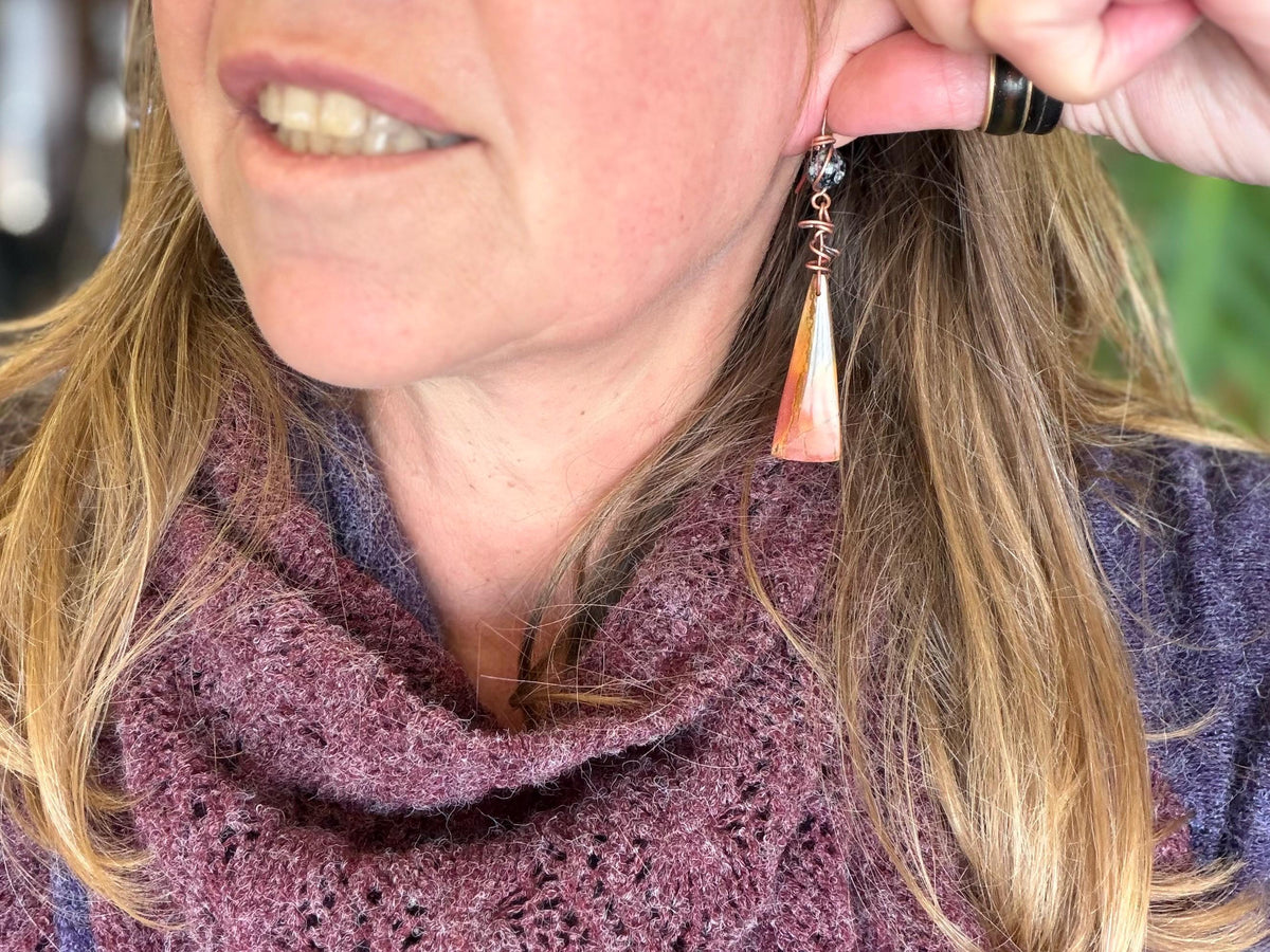 Picasso jasper gemstone earrings. Ethical jewellery, orange gemstone earrings. Stunning unique jewellery. Eco friendly unique earrings.