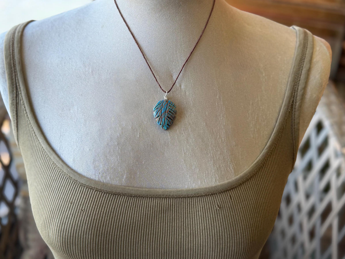Picasso jasper leaf pendant. Unusual necklace, boho jewellery, unusual jewellery, unique gift for him. Blue leaves. recycled sterling silver
